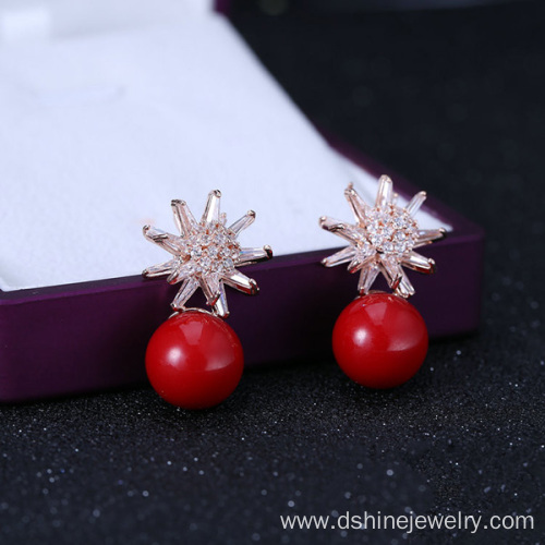 Crystal Zircon Pearl Earrings Stud Snowflake Shape Earring